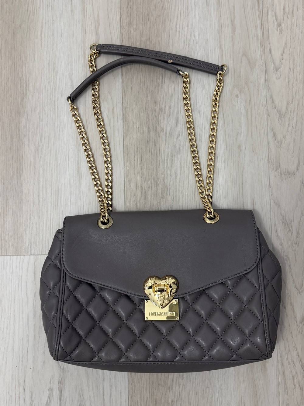 Love Moschino Quilted Grey Shoulder Bag with Gold Chain